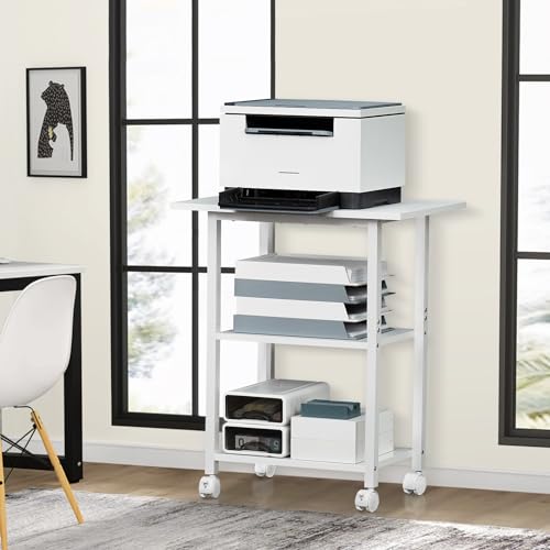 Lerliuo 3-Tier Printer Stand, Industrial Rolling Printer Table with Storage - color: Brown, size: 3-Tier