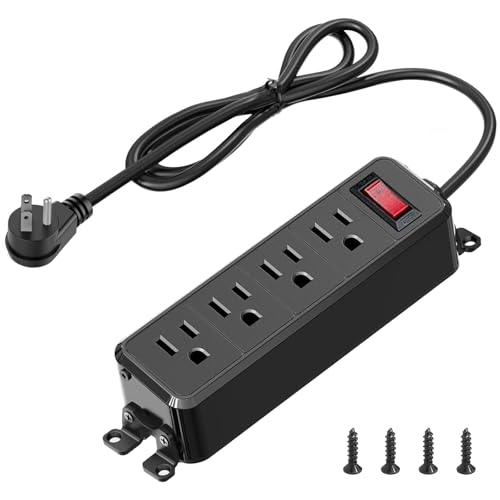 Wall Mount Power Strip Black, 4 Outlet Mountable Power Strip with Switch, 3ft Flat Plug Extension Cord for Home, Office, and School, ETL Listed (3ft, 4 Outlets) - size: 4 Outlet-3ft