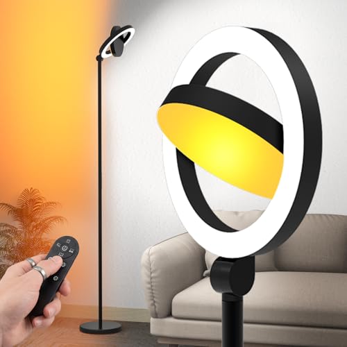 Omorepa 36W 2500lm Bright LED Floor Lamp for Living Room, 75.5 Inch Tall Standing Lamp for Office Stepless Dimmable with Remote, Torchiere Lamp with 2 Rotatable Lights 1900K-6500K for Bedroom (Black) - color: Black