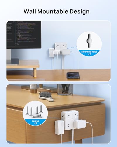 TROND 360° Rotating Flat Plug Power Strip 5ft, 8 AC & 4 USB (3C1U), White - color: White, size: 5FT, style: Rotating Plug-3C1U