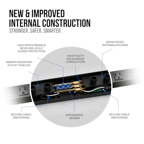 STANLEY SurgeMax Pro Metal Surge Protector Power Strip with 9 Outlets 600J Surge Protection 6 Ft Power Cord Durable Metal Housing Black