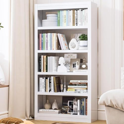 61" 5-Tier Metal Bookshelf,4 Adjustable Shelves,Large Capacity (White) - color: White, size: 61"H*27.5"W*11.8"D
