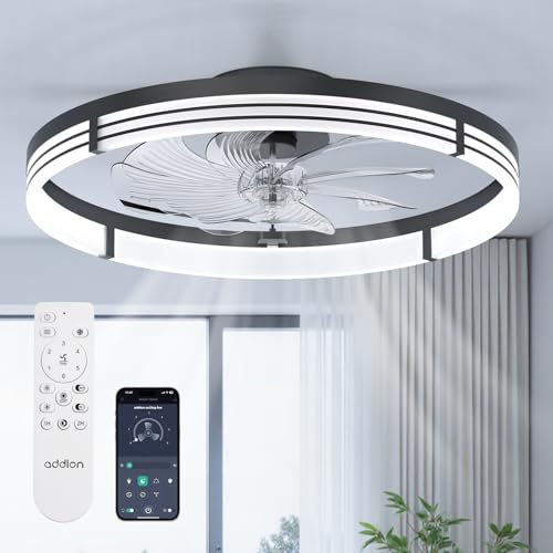 addlon 24" Low Profile Fandelier Ceiling Fans with Lights and Remote, Black - color: Black – Striped