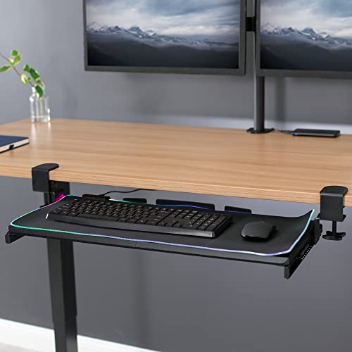 VIVO Large Under Desk Keyboard Tray with RGB LED Light Mouse Pad, C-clamp Mount, 27 (33 Including Clamps) x 11 inch Slide-Out Platform Computer Drawer for Typing, Black, MOUNT-KB05P