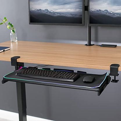 VIVO Large Under Desk Keyboard Tray with RGB LED Light Mouse Pad, C-clamp Mount, 27 (33 Including Clamps) x 11 inch Slide-Out Platform Computer Drawer for Typing, Black, MOUNT-KB05P