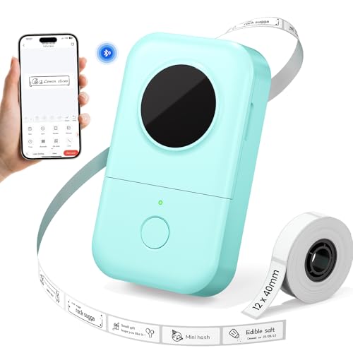Phomemo Label Maker,D30 Bluetooth Mini Printer Easy to Use for School, Home | Bluetooth D30 Label Printer with abundant APP Templates, Fonts Icons, perfect for Kids, Teachers, Home & Office Organization - color: Green, style: 1 Printer +1 Roll Label