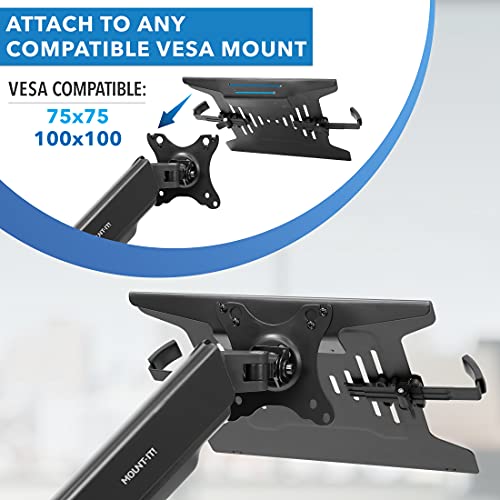 Mount-It! Laptop Tray for Monitor Arm, VESA Laptop Mount Tray for 75x75 & 100x100 Monitor Arms, Ventilated Steel Notebook Holder with Adjustable Clips, Fits Laptops up to 16.5" Wide