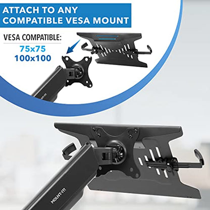 Mount-It! Laptop Tray for Monitor Arm, VESA Laptop Mount Tray for 75x75 & 100x100 Monitor Arms, Ventilated Steel Notebook Holder with Adjustable Clips, Fits Laptops up to 16.5" Wide