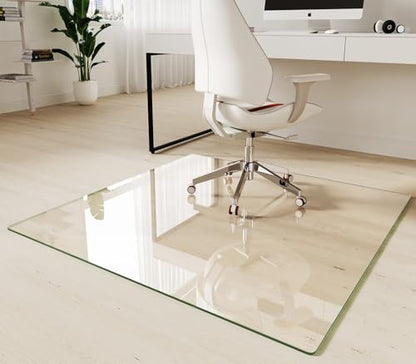 Koonmi Tempered Glass Chair Mat 46"x46" - Premium Office Chair Mat for Hardwood Floors & Low-Pile Carpet with 4 Non-Slip Pads - Thick Scratch-Resistant Surface - size: 46*46