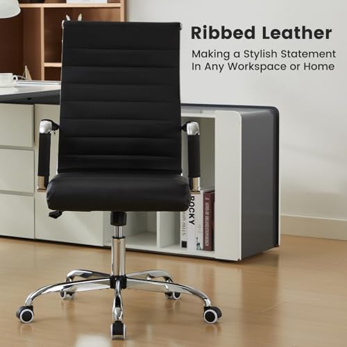 Office Desk Chair Leather, Conference Room Chairs with Wheels, Modern Executive Computer Guest Chairs with Arms (Black) - color: Black