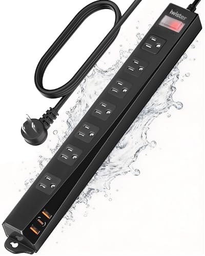 Outdoor Power Strip Weatherproof IPX6, 6FT Extension Cord 7 AC | 1625W/13A 6FT USB Power Strip with Multiple Outlets,7 AC & 3 USB, Wall Mount for Camping,Poolside,Garden,Workshop, UL Listed - size: 6FT