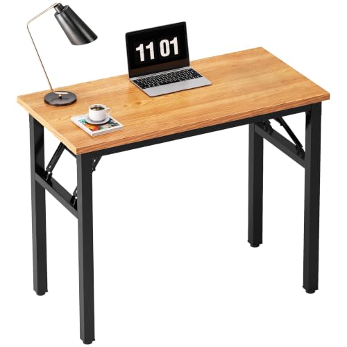 Need Small Folding Computer Desk, 31.5 Inch Writing Table, Teak & Black | No-Assembly, Sturdy Foldable Desk for Home Office, Bedroom, Dorm Room, Student Study, Collapsible, Compact, Easy Storage - color: Teak & Black, size: 31.5 inches