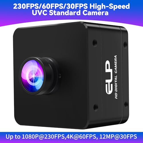 ELP High Speed USB Camera, 1080P/230fps, 4K/60fps, 12MP/30fps, Mini UVC USB3.0/2.0 Lightburn Cameras for Windows, Linux, Mac, Pi, Wide Angle 88°(H) IMX577 Webcam for PC Jetson Nano