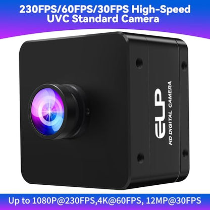 ELP High Speed USB Camera, 1080P/230fps, 4K/60fps, 12MP/30fps, Mini UVC USB3.0/2.0 Lightburn Cameras for Windows, Linux, Mac, Pi, Wide Angle 88°(H) IMX577 Webcam for PC Jetson Nano