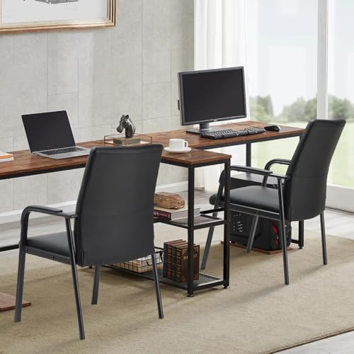 Office Guest Reception Desk Chair No Wheels 600 lbs Capacity | Modern High Back Black Leather Reception Guest Conference Waiting Room Chairs with Padded Armrests for Seniors - size: 1 PACK