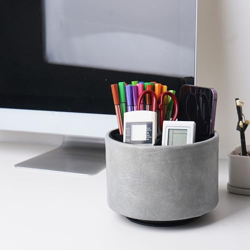 Round Leather Art Supply Organizer,Remote Control Holder,360 Degree Spinning,Multi-Functional Pencil Holder,4 Compartments Desktop Stationary Organizer(1-Crazy Blue) - color: 1-Crazy Blue