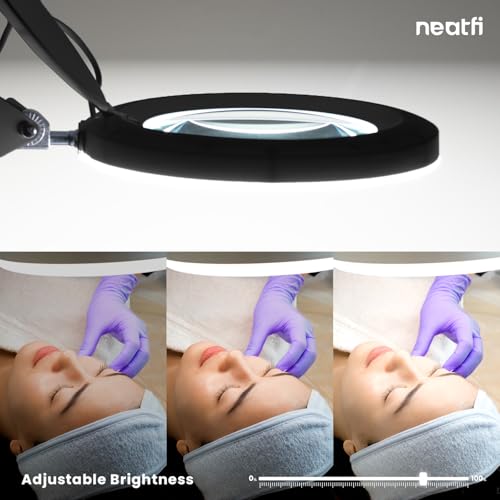 Neatfi LED Magnifying Lamp with Clamp | 2.25x Magnification | 120 SMD LEDs | 1,200 Lumens | 12W | Adjustable Color Temperature Desk Lamp Magnifier (Black-3, 5-Diopter) - color: Black-3, size: 5-Diopter