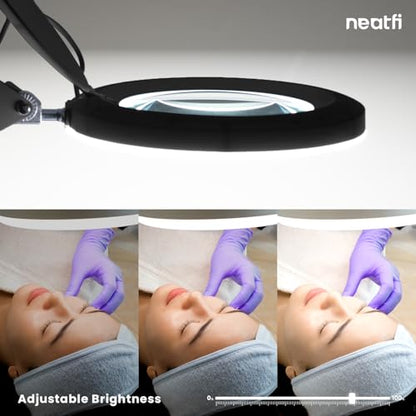 Neatfi LED Magnifying Lamp with Clamp | 2.25x Magnification | 120 SMD LEDs | 1,200 Lumens | 12W | Adjustable Color Temperature Desk Lamp Magnifier (Black-3, 5-Diopter) - color: Black-3, size: 5-Diopter