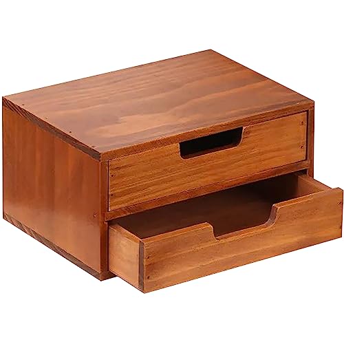 Double Drawer Desktop Storage Organizer in a Modern Wood Design (9.8”x6.9”x 5.1”) 2-Drawer Stackable Drawer Unit - Wood Monitor Riser (1-Pack) - size: 2 Drawer