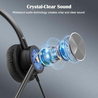 MKJ USB Headset with Noise Cancelling Microphone for Call Center & Office