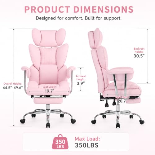 Big and Tall Office Chair, Ergonomic Executive Desk Chair with Footrest and Lumbar Support, Heavy Duty PU Leather Reclining Computer Chair with Extra Wide Seat for Home Office, Pink - color: Pink