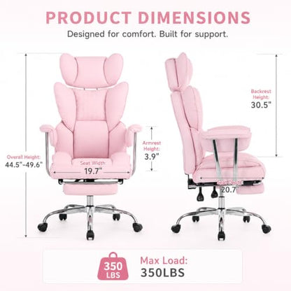 Big and Tall Office Chair, Ergonomic Executive Desk Chair with Footrest and Lumbar Support, Heavy Duty PU Leather Reclining Computer Chair with Extra Wide Seat for Home Office, Pink - color: Pink