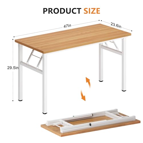 DlandHome 47 Inch Folding Computer Desk, Fully Assembled, Teak White - color: Teak + White, size: 47 Inches