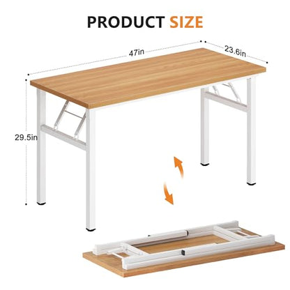 DlandHome 47 Inch Folding Computer Desk, Fully Assembled, Teak White - color: Teak + White, size: 47 Inches