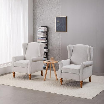 Mid-Century High Wingback Chair Set of 3,Modern Fabric Accent Chair Armchair with Solid Wood Coffee Table,Leisure Single Sofa Chair for Living Room,Club,Home Reception,Beige - color: Beige Set of 2