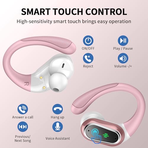 Wireless Earbuds, 2026 New Bluetooth 5.4 Headphones Sport, 60H+ HiFi Stereo - color: comb Pink