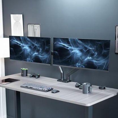 VIVO Heavy Duty Dual Ultra-Wide Monitor Desk Mount, Mechanical Spring Height Adjustable Stand for 2 Ultrawide Screens up to 45 inches, 44 lbs Capacity per Arm, Black, STAND-V200D