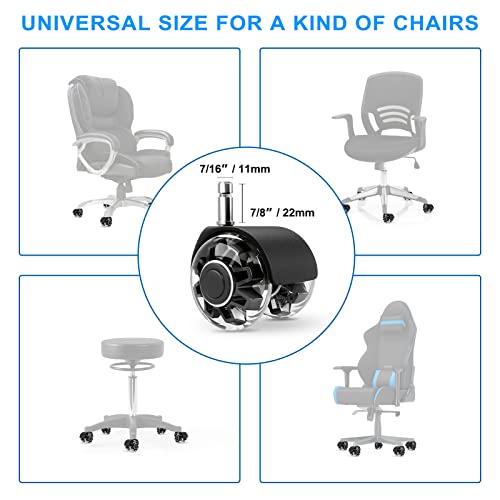 Omyoffice 2" Office Chair Wheels Set of 5, Black Heavy Duty Chair Caster | Support 2200lbs, Mute Rubber, Universal Fit 7/16"x7/8" Stem, Smooth Quiet Rolling, Safety Protection for Hardwood, Carpet - color: Black