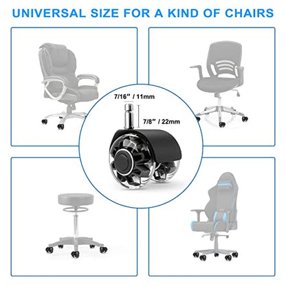 Omyoffice 2" Office Chair Wheels Set of 5, Black Heavy Duty Chair Caster | Support 2200lbs, Mute Rubber, Universal Fit 7/16"x7/8" Stem, Smooth Quiet Rolling, Safety Protection for Hardwood, Carpet - color: Black