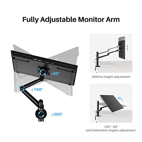 HUION ST410 Single Monitor Arm for Screens up to 32 Inch | Holds up to 17.6 lb, Fully Adjustable VESA Desk Mount, Clamp or Grommet Base - size: Clamp Mount