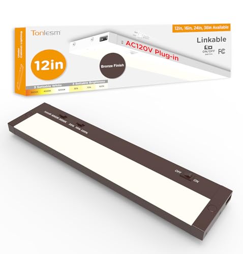 Under Cabinet Lighting Plug in,7W 120V 3 Color 3000K/4000K/5000K,3 Brightness,Super Bright,Ultra Thin Under Counter Lights for Kitchen,Linkable LED Cabinet Light(12inch,Bronze,1Pack) - color: Bronze, size: 12 Inch