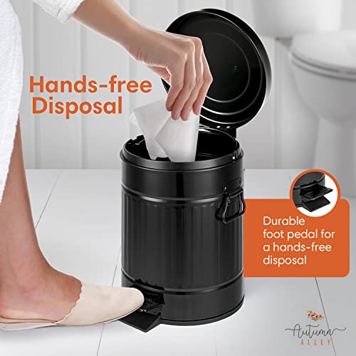 Autumn Alley Small Farmhouse Bathroom Trash Can, Pet Proof Matte Black Trash Can with Lid for Rustic Bathroom, Farmhouse Kitchen Step Waste Bin, Retro Metal Wastebasket 5L/1.3 Gal. - color: Black, style: 1 Pack (Trash Can Only)