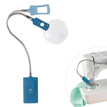 OttLite LED Clip-On Magnifier Lamp with Optical Grade Magnification, White | 2-in-1 Clip and Sewing Machine Lamp | 3x Optical Magnifier with 5x Spot Viewer | USB or Battery-Powered - color: Blue