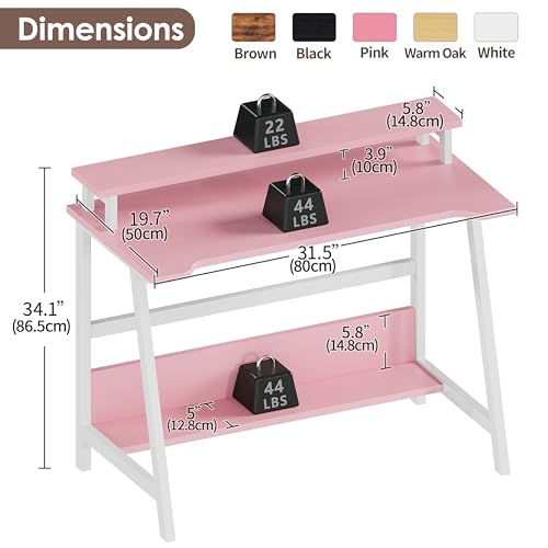 ALISENED 31.5 Inch Small Office Desk with Storage, Small Desk for Small Spaces, Compact Home Office Desk, Mini Study Desk for Bedroom, Pink