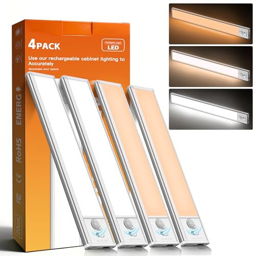 7.9 inch Motion Sensor Cabinet Lights, 4 Pack | 1400mAh, 34 LED Beads, USB-C Charging, 3 Color Temperatures, Magnetic Light Bar - size: 7.9inch -4Pack