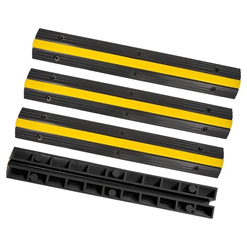 CXRCY Cable Protector Ramp 4 Pack of 1-Channel Rubber Hose Ramp,Driveway Guard,22046Lbs Capacity Heavy Duty Speed Bumps Hose Cord Protector Ramps for Driveway&Outdoor/Wire/Hose/Pipe Hider - size: 4 Pack 1 Channel