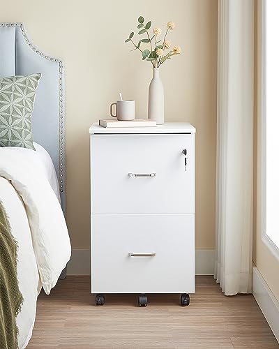 VASAGLE 2-Drawer File Cabinet, Small Rolling, Locking, Printer Stand - color: Snow White, size: with Lock