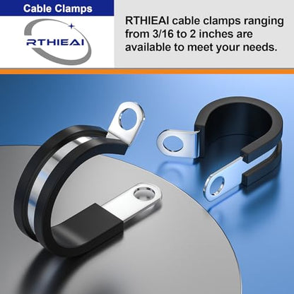 RTHIEAI 50 PCS 1-3/4 Inch Stainless Steel Cable Clamps - Insulated, Hose, Pipe, Wire Clamps - size: 1-3/4 Inch, style: 50 pcs