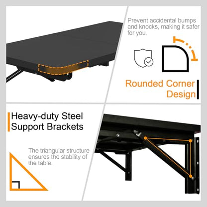 TEAMIX Wall Mounted Folding Table for Small Spaces, Black Floating Desk - color: Black, size: 22"W x 15.7"D