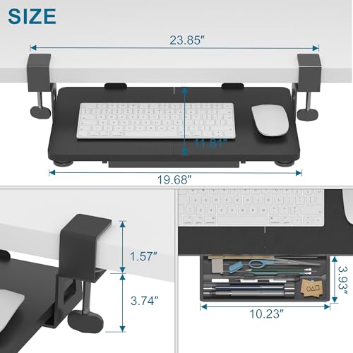 ETHU Small Keyboard Tray Under Desk with C-Clamp, 19.7x11.81", Black - color: Black