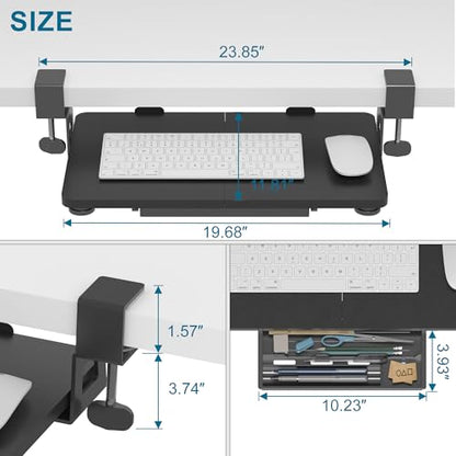 ETHU Small Keyboard Tray Under Desk with C-Clamp, 19.7x11.81", Black - color: Black