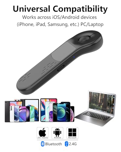 Rechargeable Air Mouse for PC/iOS/Android with Touchpad Wireless PPT Presenter with Bluetooth 2.4G, Works with PowerPoint/Keynote/TikTok/Camera/Kindle App (Black) - color: Black