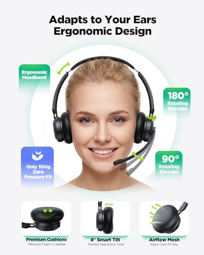 acer Wireless Headset with Mic for Work,Bluetooth Headset for Clear Call ＆ Meeting, Work Headset with Charge Stand for Remote & Office, Bluetooth 5.3 & 2.4G Headset for PC, Phone, Teams, Zoom - OHR689 | Work Headset with Charge Stand for Remote & Office,