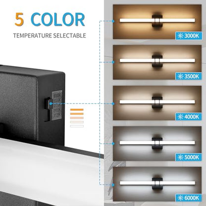 Modern Black Vanity Light Bar 32 Inch, 24W 5CCT Dimmable Bathroom Light Fixtures LED Wall Lighting Fixture - color: Black, size: 32 inch