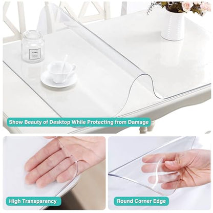 12x54 Inch Clear PVC Table Cover Protector Rectangle Vinyl Table Pad Cover Desk Blotter Mats on Top of End Bedside Table Night Stand Office Desk Dining Coffee Table Easy Clean Non-Slip - color: New Clear 1.5mm, size: 12 X 54 Inches