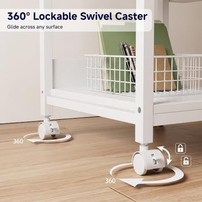 Tall Printer Stand with Charging Station, 4-Tier Large Printer Table Adjustable Shelf, Mobile Printer Cart on Wheels Heavy Duty for Home Office, Fits 3D Printer Shredder Scanner Fax, Pure White - color: White, size: 20.9''x15.7''